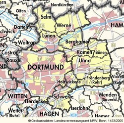 Karte des Gerichtsbezirkes des Arbeitsgerichts Dortmund